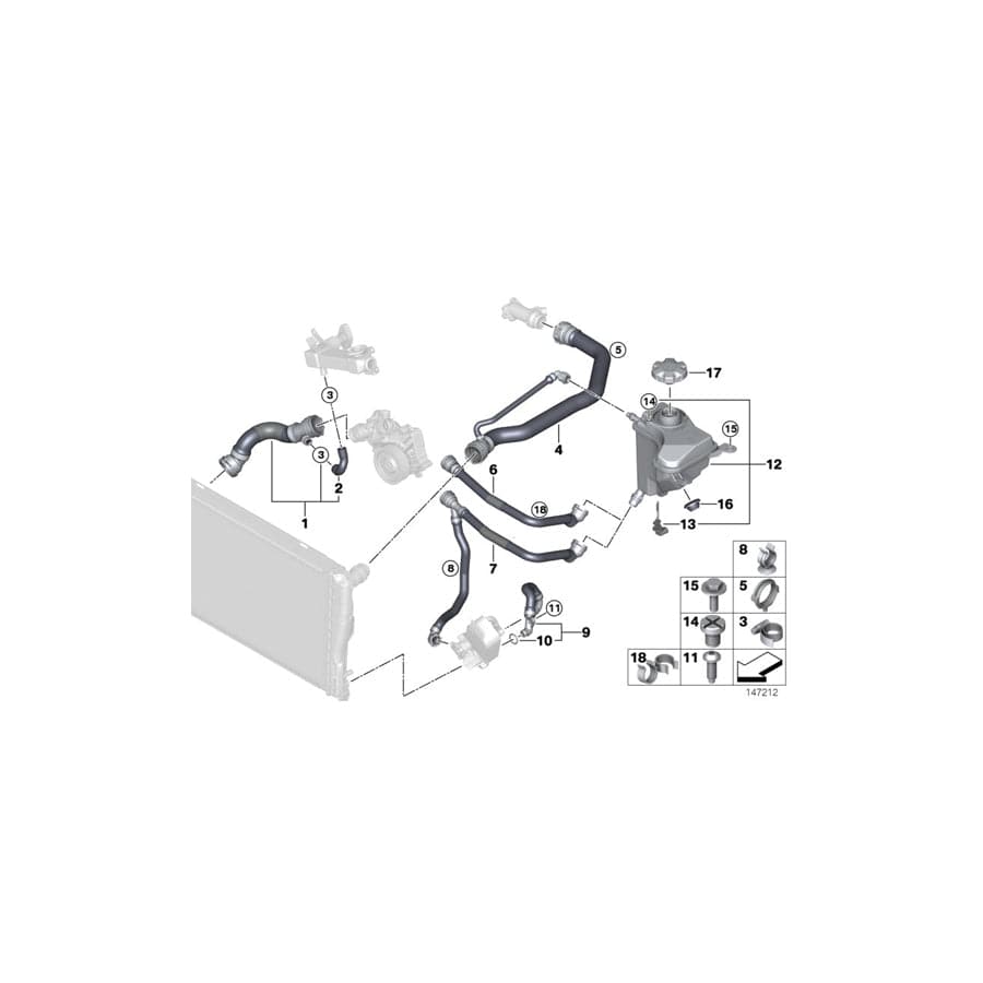 Genuine BMW 17127788881 E87 Hose, Cylinder Head - Radiator - Upper - Expansion tank (Inc. 118d & 120d)