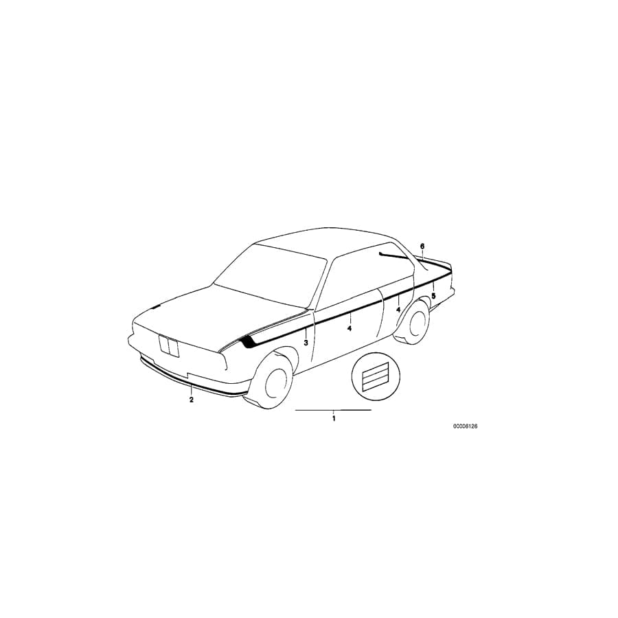 Genuine BMW 51141930878 E28 Decorating Stripes Fender Rear Right M TECHNIC (Inc. 525e, 528i & 520i)