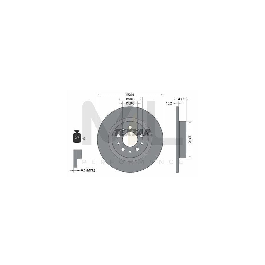 TEXTAR PRO 92271703 Brake Disc Solid, Coated, without wheel hub, without wheel studs - 1 piece