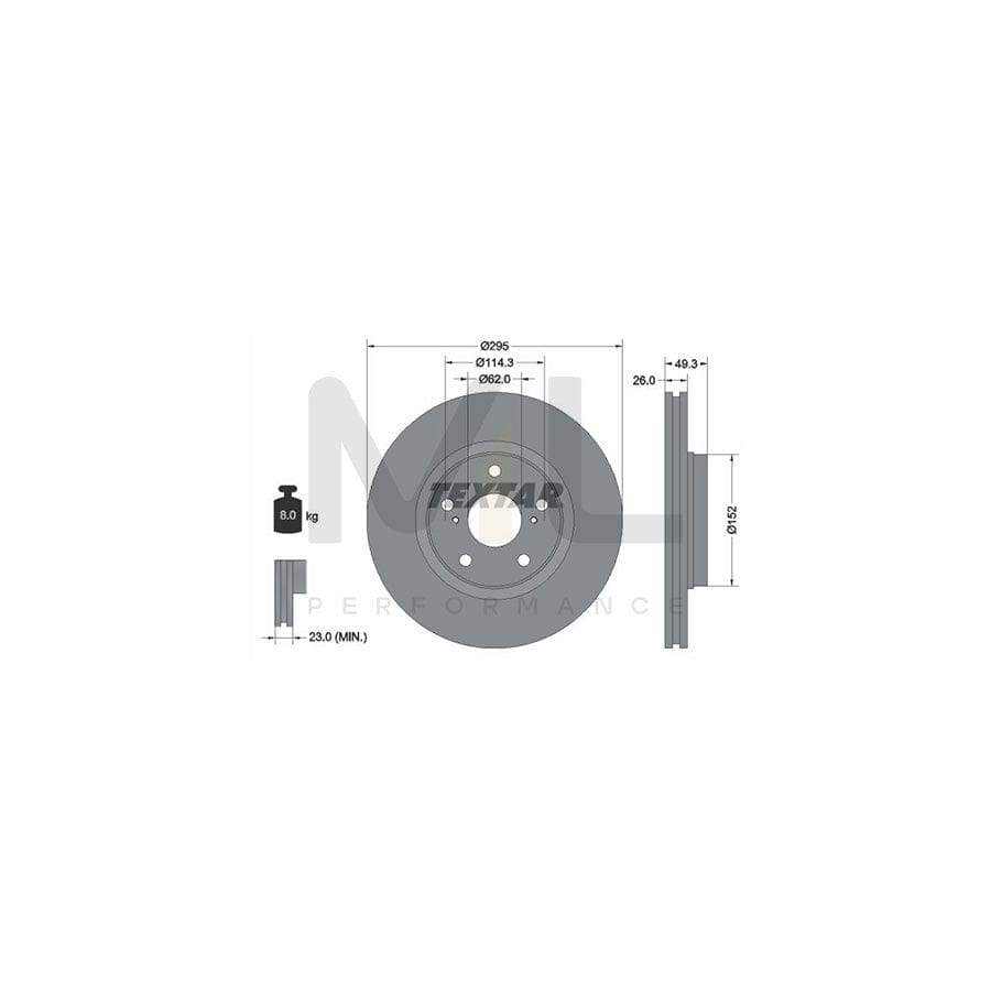 TEXTAR PRO 92163903 Brake Disc Externally Vented, Coated, without wheel hub, without wheel studs - 1 piece