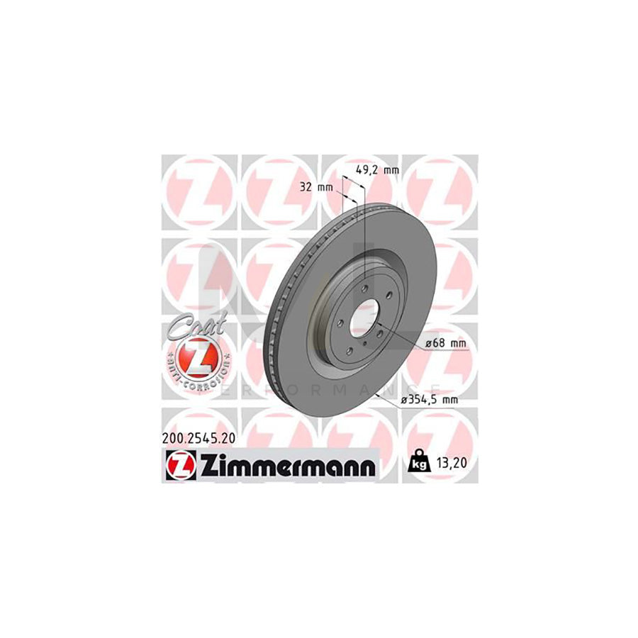 ZIMMERMANN 200.2545.20 Brake Disc Internally Vented, Coated - 1 piece