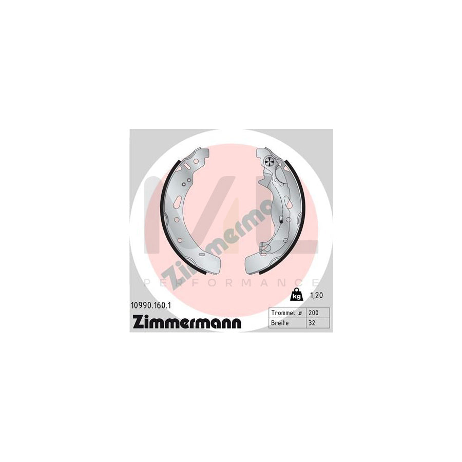 ZIMMERMANN 10990.160.1 Brake Shoe Set for MAZDA 2 Photo corresponds to scope of supply, with lever