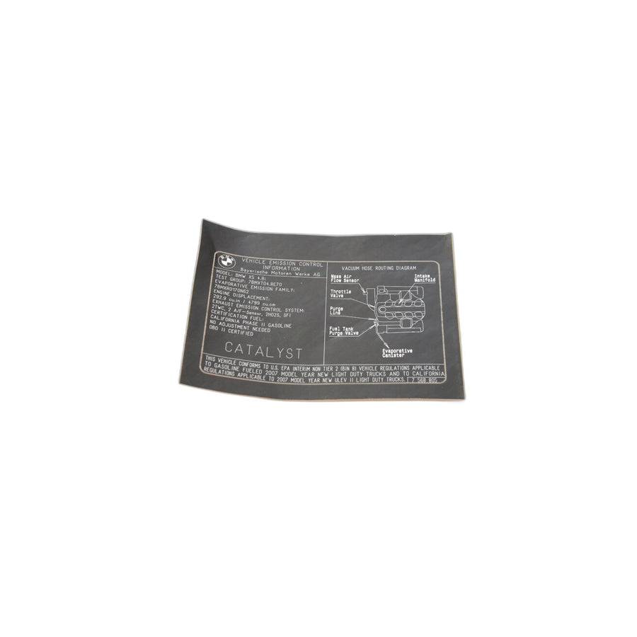Genuine BMW 71227568805 E71 E60 E70 Label "Exhaust Emission" (Inc. 535i)