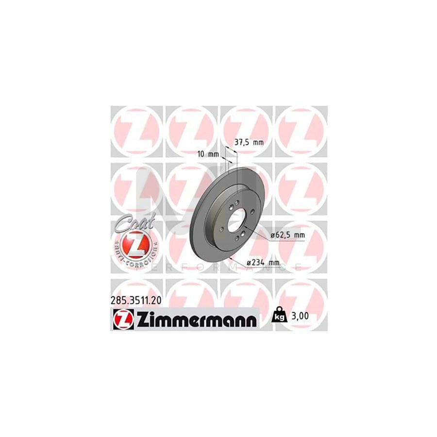ZIMMERMANN COAT Z 285.3511.20 Brake Disc Solid, Coated - 1 piece