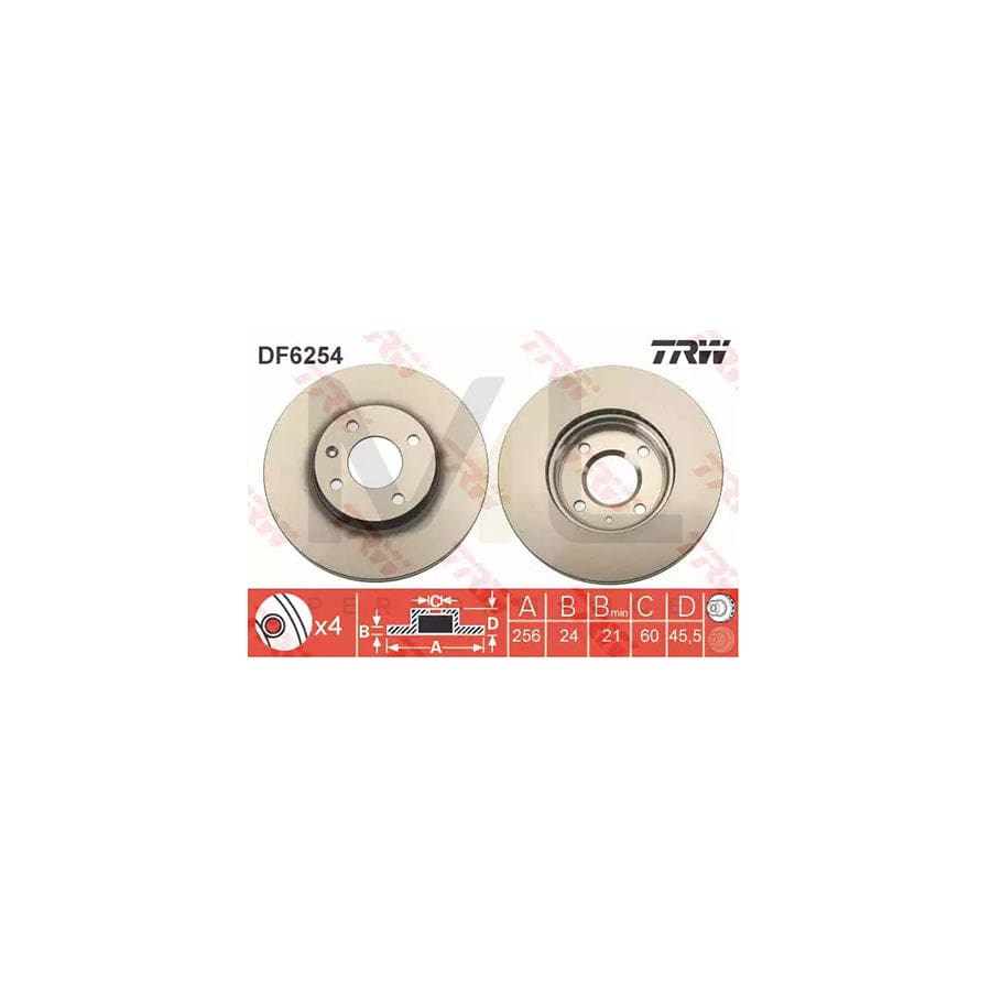 TRW DF6254 Brake Disc Vented, Painted - 1 piece