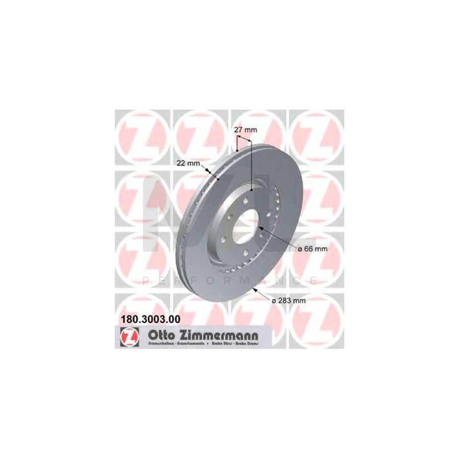 ZIMMERMANN 180.3003.00 Brake Disc Externally Vented - 1 piece