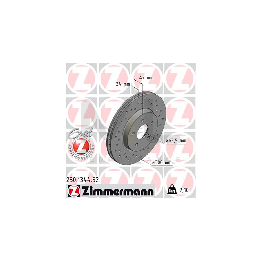 ZIMMERMANN SPORT COAT Z 250.1344.52 Brake Disc Internally Vented, Perforated, Coated - 1 piece