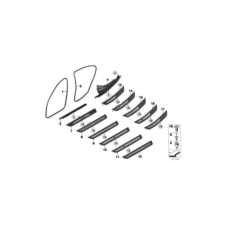 Genuine BMW 51477337022 F10 F11 Cover, Door Sill, Lighted, Rear Right (Inc. 535i, 520i & 530dX)