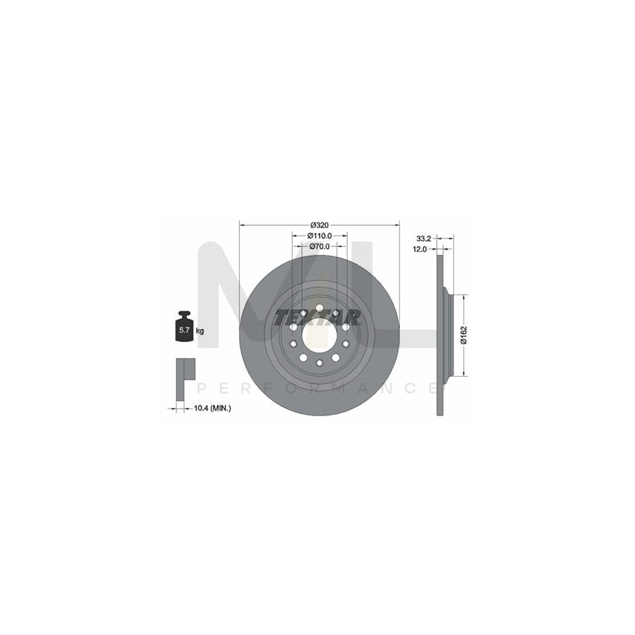 TEXTAR 92304103 Brake Disc for JEEP Cherokee V (KL) Solid, Coated, without wheel hub - 1 piece