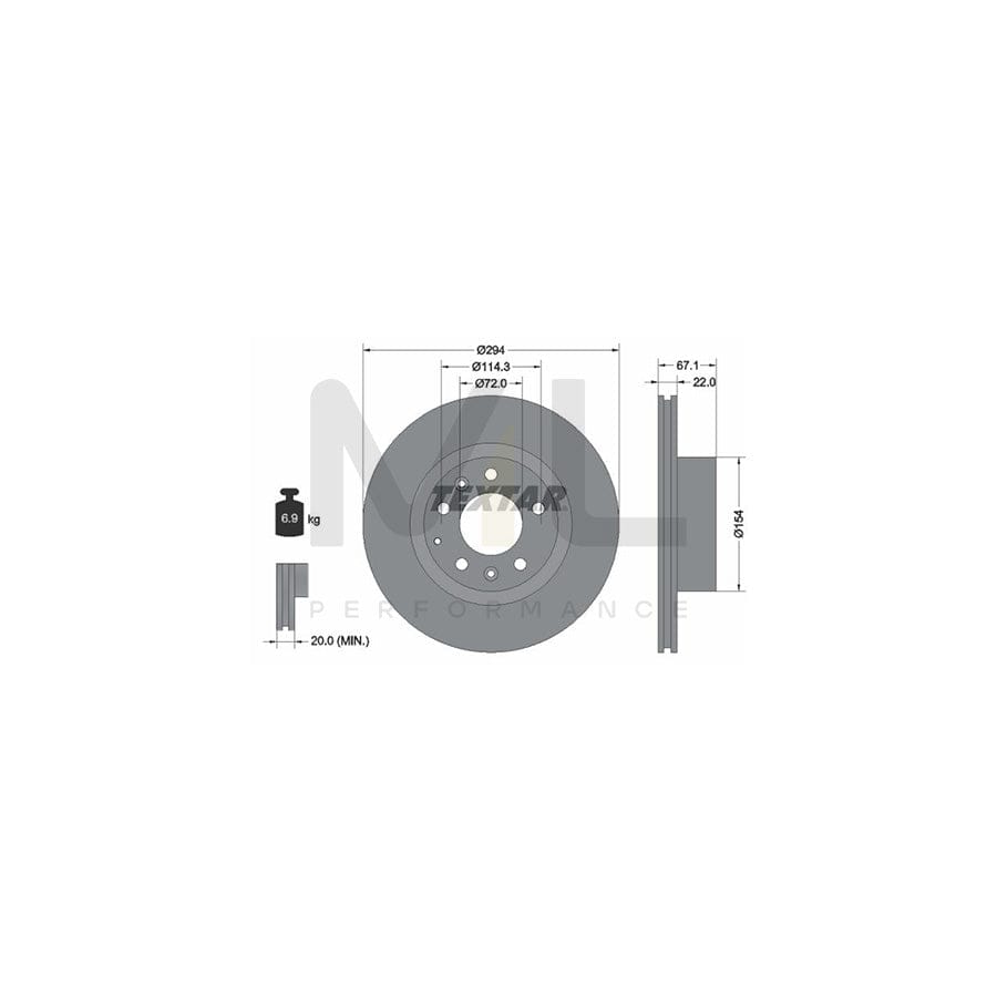 TEXTAR 92079500 Brake Disc for MAZDA RX-7 III (FD) Internally Vented, without wheel hub, without wheel studs - 1 piece