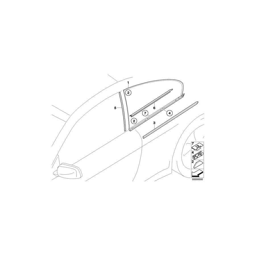 Genuine BMW 51377025577 E63 Edge Protection, Side Window Rear Left BASALTGRAU (Inc. 645Ci, 650i & 635d)