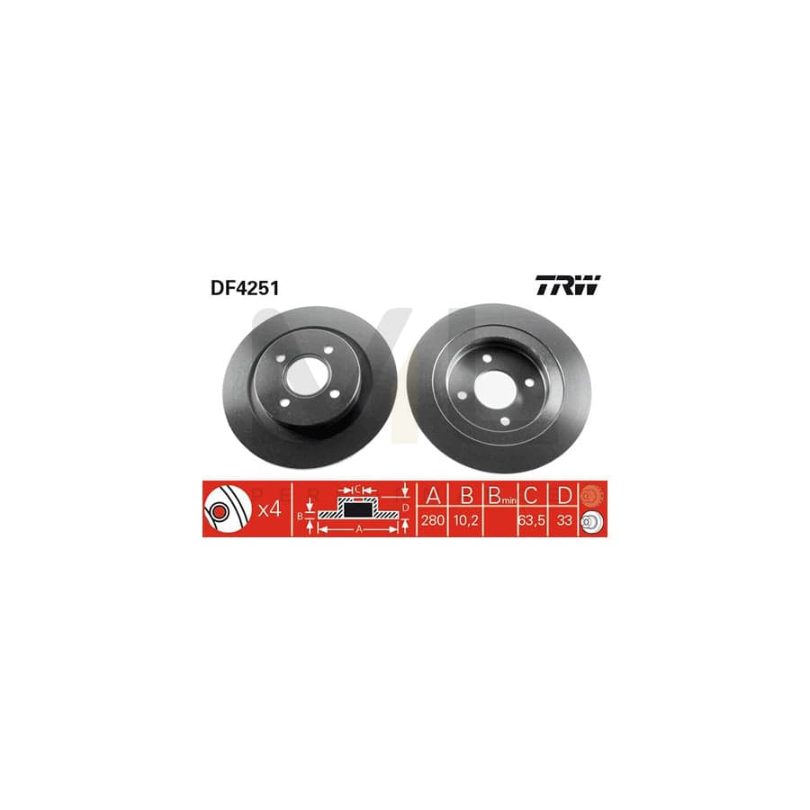TRW DF4251 Brake Disc for FORD FOCUS Solid, Painted - 1 piece