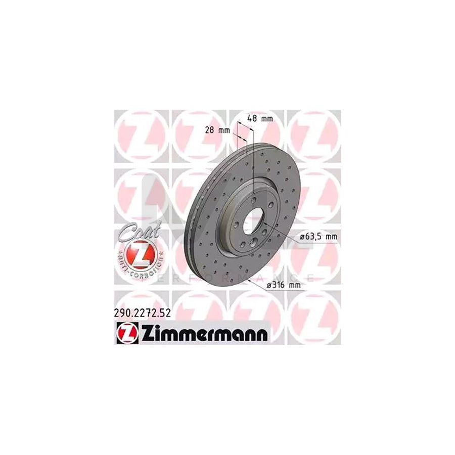 ZIMMERMANN SPORT COAT Z 290.2272.52 Brake Disc for JAGUAR XE (X760) Internally Vented, Perforated, Coated, High-carbon - 1 piece