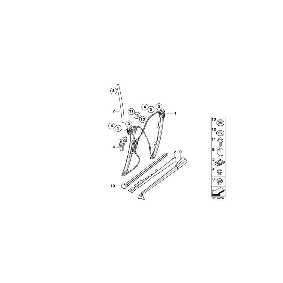 Genuine BMW 51377008630 E64 Window Lifter Without Motor, Rear Right (Inc. 645Ci, 650i & 635d)