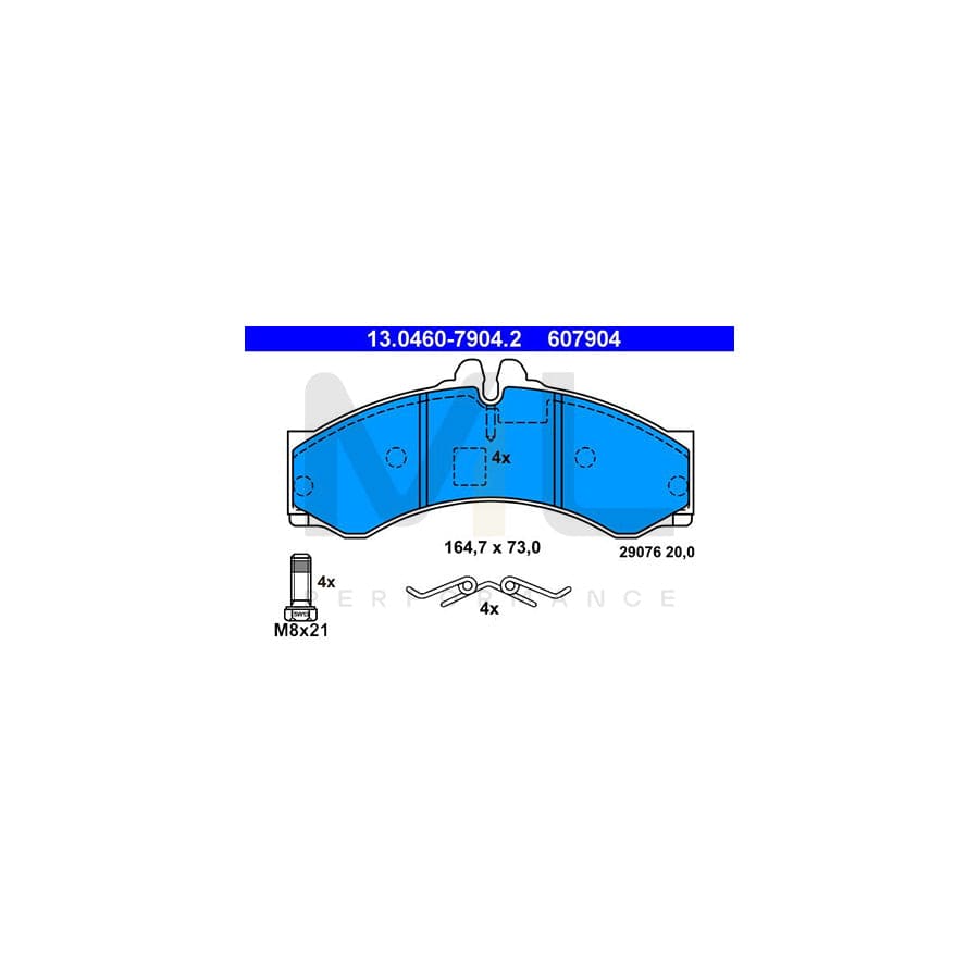 ATE 13.0460-7904.2 Brake pad set excl. wear warning contact, prepared for wear indicator, with brake caliper screws, with accessories