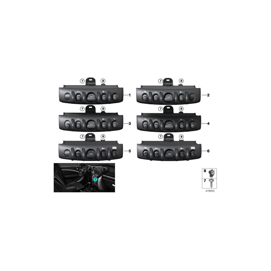 Genuine BMW 61319328289 F55 F56 Switch Unit, Center Console SST, MSA, DTC, HUD (Inc. One, Cooper S & One D)