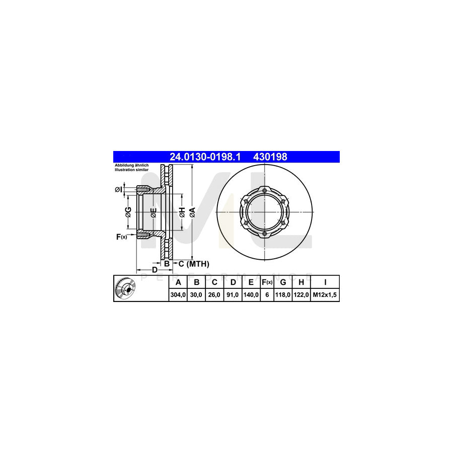 ATE 24.0130-0198.1 Brake Disc Vented, Alloyed / High-carbon - 1 piece