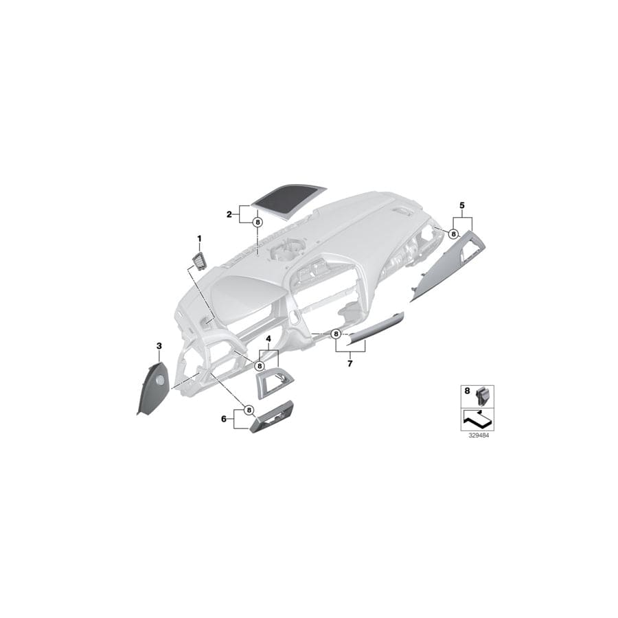Genuine BMW 51459286759 F20 F21 Trim Instr.Pan.Al Brush.Lengthw.Fr.Pass. OXIDSILBER (Inc. 120dX, 116i & M240i)