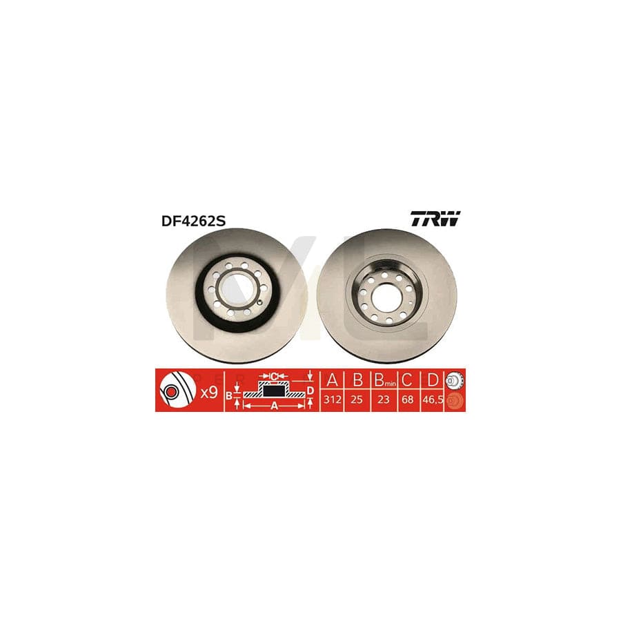 TRW DF4262S Brake Disc Vented, Painted - 1 piece