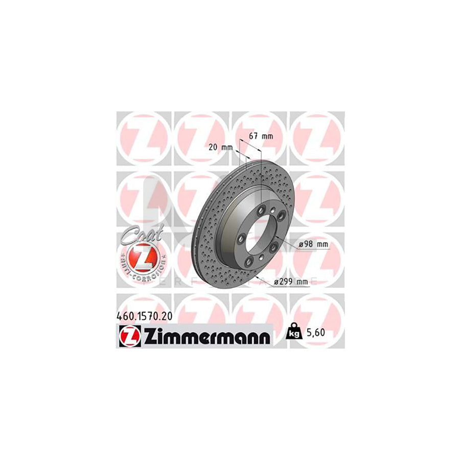 ZIMMERMANN COAT Z 460.1570.20 Brake Disc Internally Vented, Perforated, Coated - 1 piece
