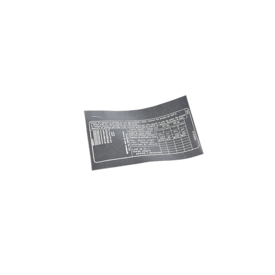 Genuine BMW 71246765664 E85 Label "Tire Pressure" (Inc. Z4 2.5i)