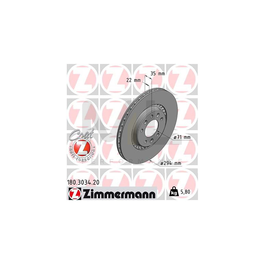 ZIMMERMANN COAT Z 180.3034.20 Brake Disc Externally Vented, Coated - 1 piece