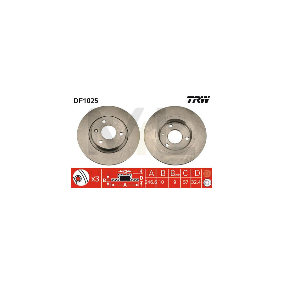 TRW DF1025 Brake Disc Solid, with bolts/screws - 1 piece