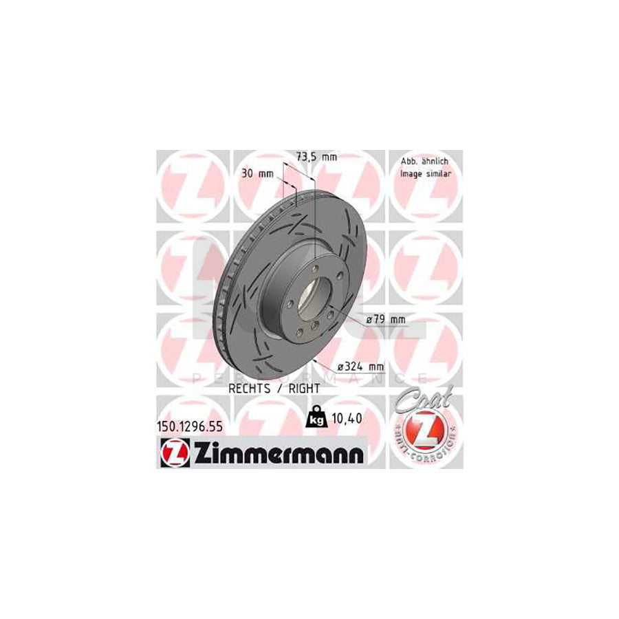 ZIMMERMANN 150.1296.55 Brake Disc for BMW 5 Series Internally Vented, Slotted, Coated, High-carbon