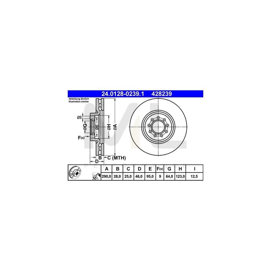 ATE 24.0128-0239.1 Brake Disc for IVECO Daily Vented, Coated - 1 piece