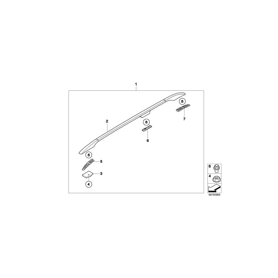 Genuine BMW 51138193027 E39 Roof Railing, Left SCHWARZ MATT (Inc. 525d, 528i & 540i)
