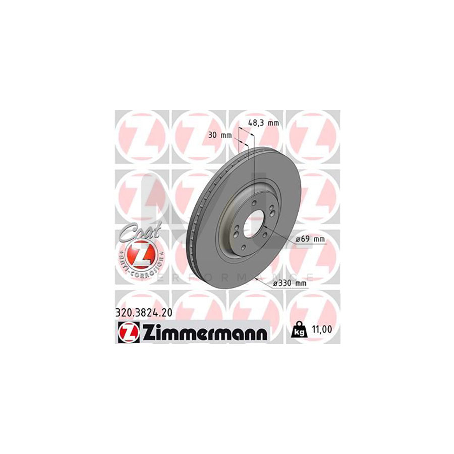 ZIMMERMANN 320.3824.20 Brake Disc for KIA OPTIMA Internally Vented, Coated - 1 piece
