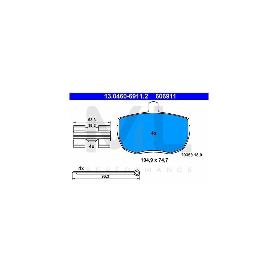 ATE 13.0460-6911.2 Brake pad set for FORD TRANSIT excl. wear warning contact, not prepared for wear indicator, with accessories