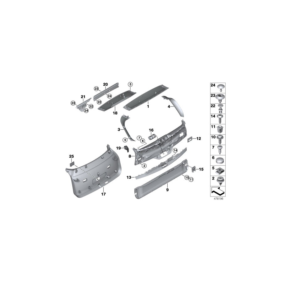 Genuine BMW 51497327824 F15 Trim Panel, Trunk Lid, Center SCHWARZ (Inc. X5 M50dX, X5 M & X5 35iX)