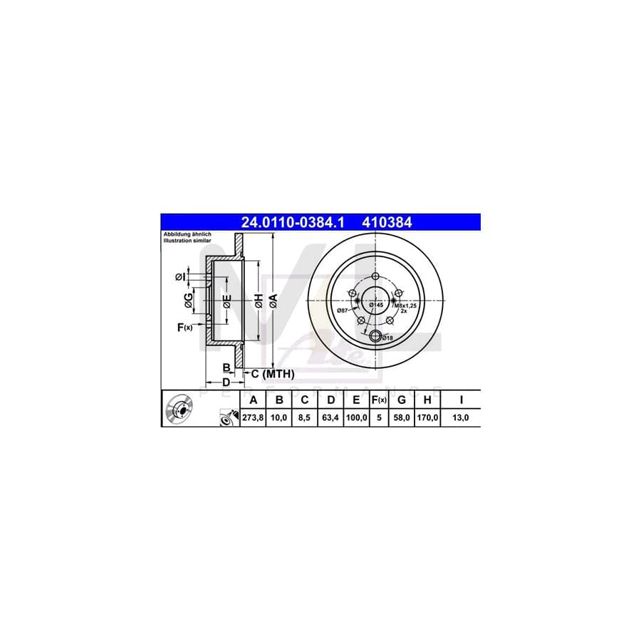ATE 24.0110-0384.1 Brake Disc Solid, Coated - 1 piece