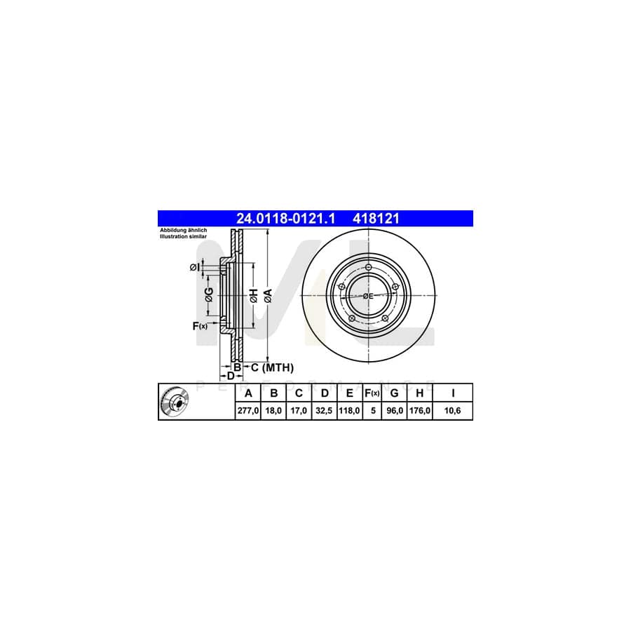 ATE 24.0118-0121.1 Brake Disc Vented - 1 piece