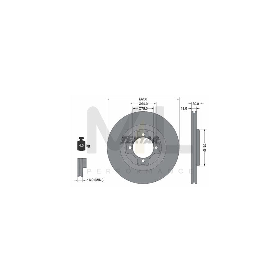 TEXTAR 92095600 Brake Disc for MAZDA 323 Internally Vented, without wheel hub, without wheel studs - 1 piece