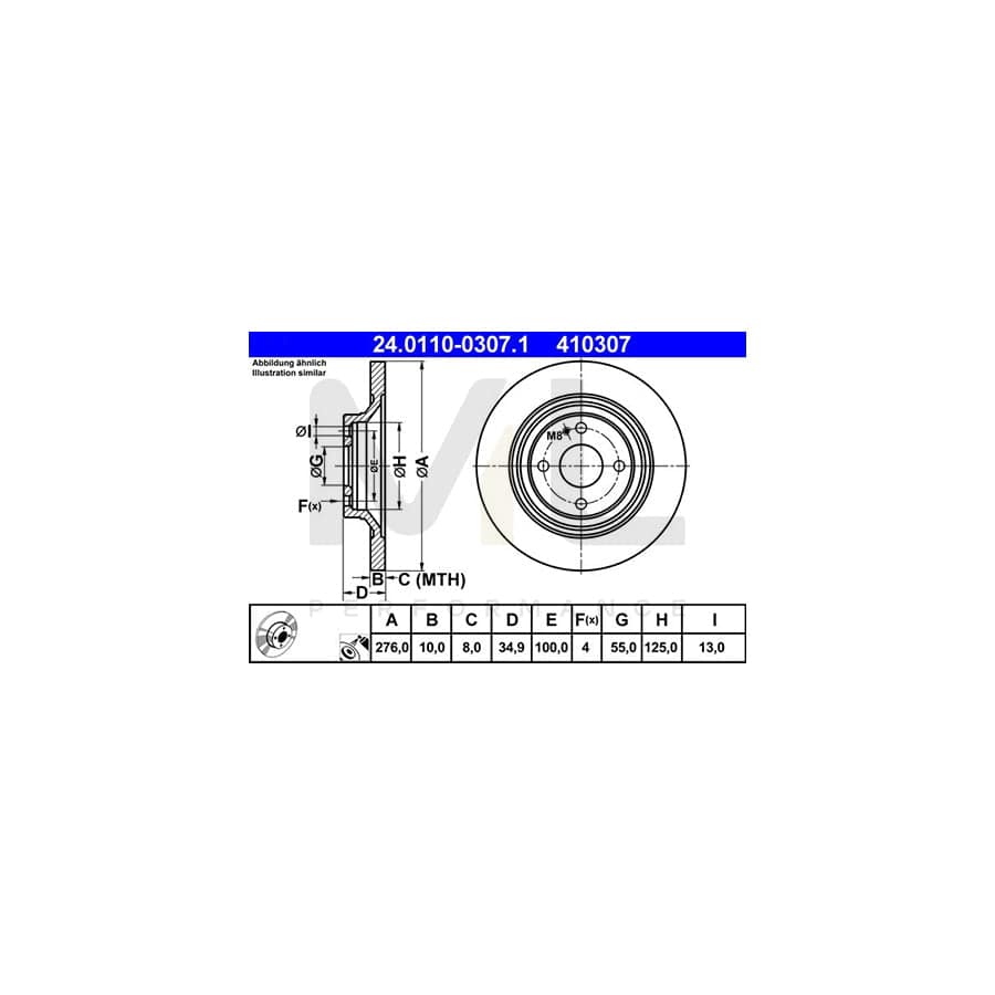ATE 24.0110-0307.1 Brake Disc for MAZDA MX-5 II (NB) Solid, Coated - 1 piece