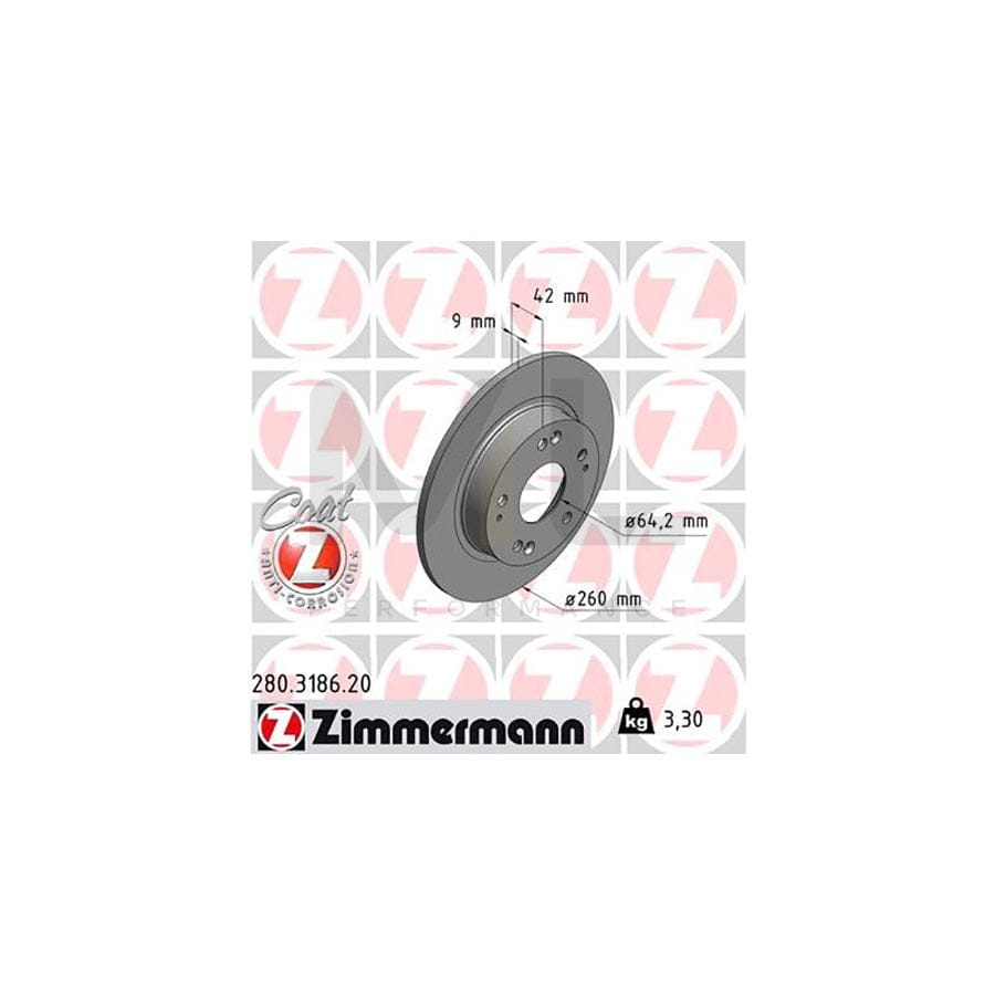 ZIMMERMANN COAT Z 280.3186.20 Brake Disc for HONDA CIVIC Solid, Coated - 1 piece