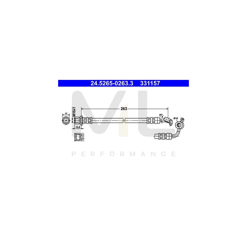 ATE 24.5265-0263.3 Brake Hose for TOYOTA HIACE 263mm, M10x1