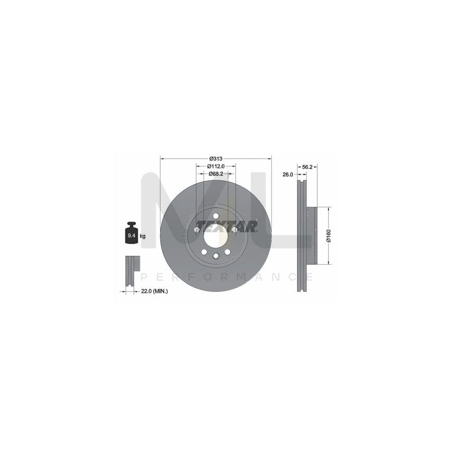 TEXTAR PRO+ 92109905 Brake Disc Internally Vented, Coated, High-carbon, without wheel hub, without wheel studs - 1 piece