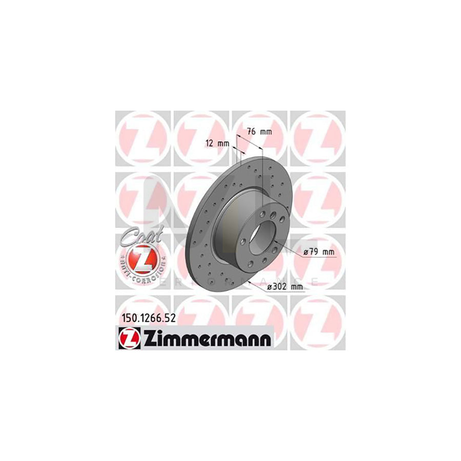 ZIMMERMANN SPORT COAT Z 150.1266.52 Brake Disc Perforated, Solid, Coated, High-carbon - 1 piece