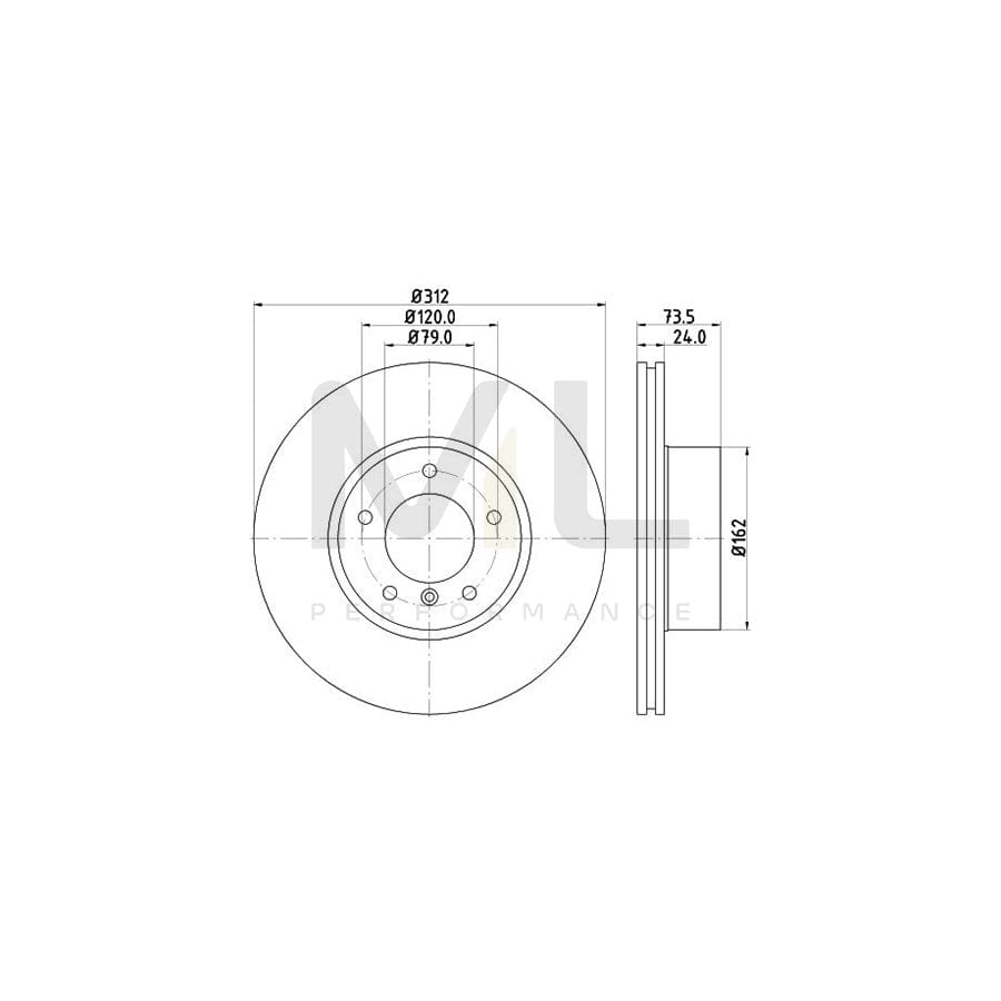 HELLA PRO High Carbon 8DD 355 128-921 Brake Disc Internally Vented, Coated, High-carbon, without wheel hub, without wheel studs | ML Performance Car Parts
