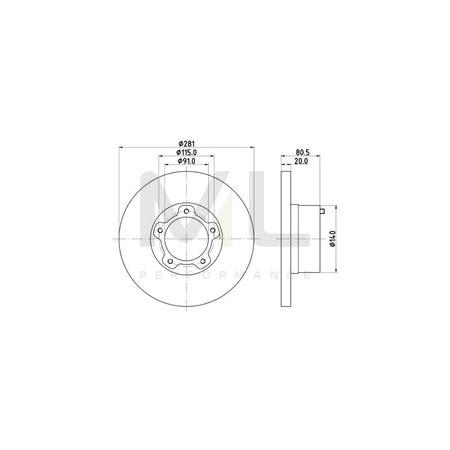 HELLA 8DD 355 100-901 Brake Disc Solid, without wheel hub | ML Performance Car Parts