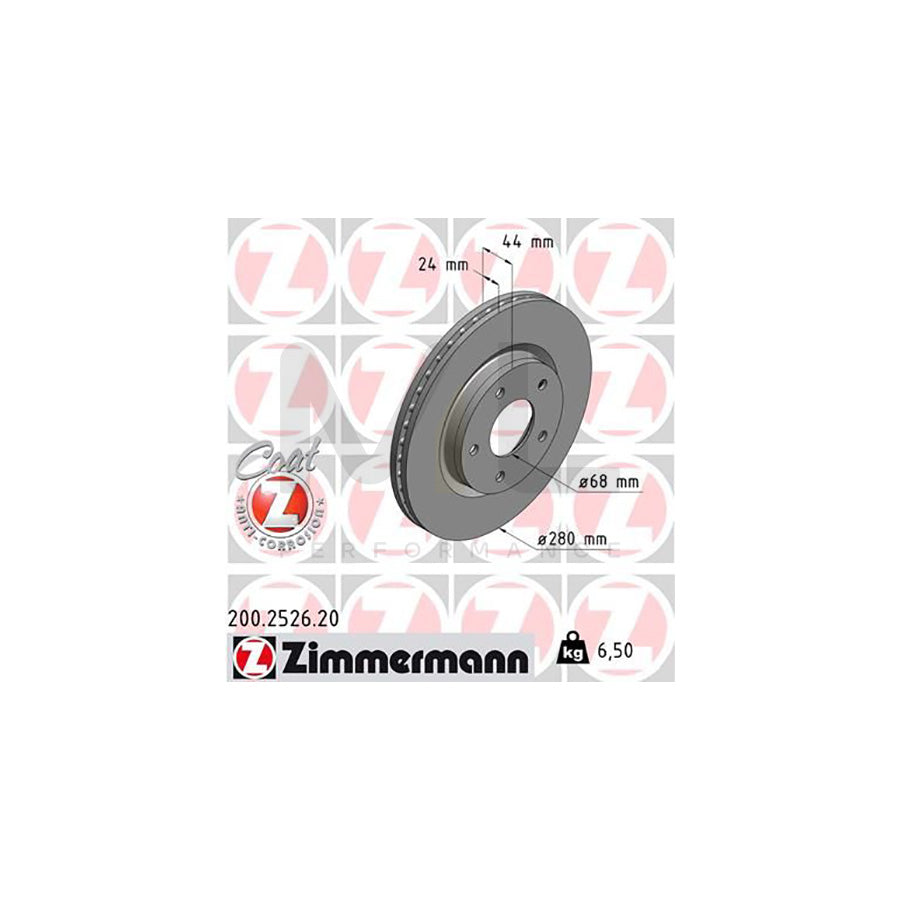 ZIMMERMANN COAT Z 200.2526.20 Brake Disc Internally Vented, Coated - 1 piece