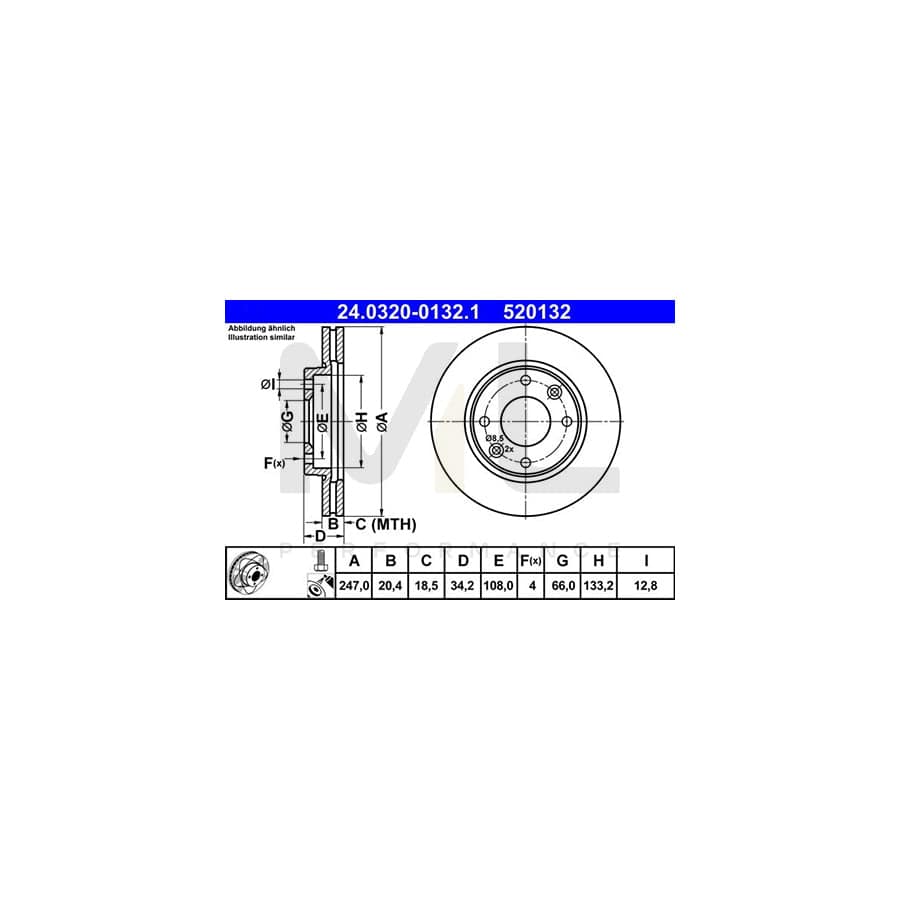 ATE PowerDisc 24.0320-0132.1 Brake Disc Vented, Coated, with bolts/screws - 1 piece