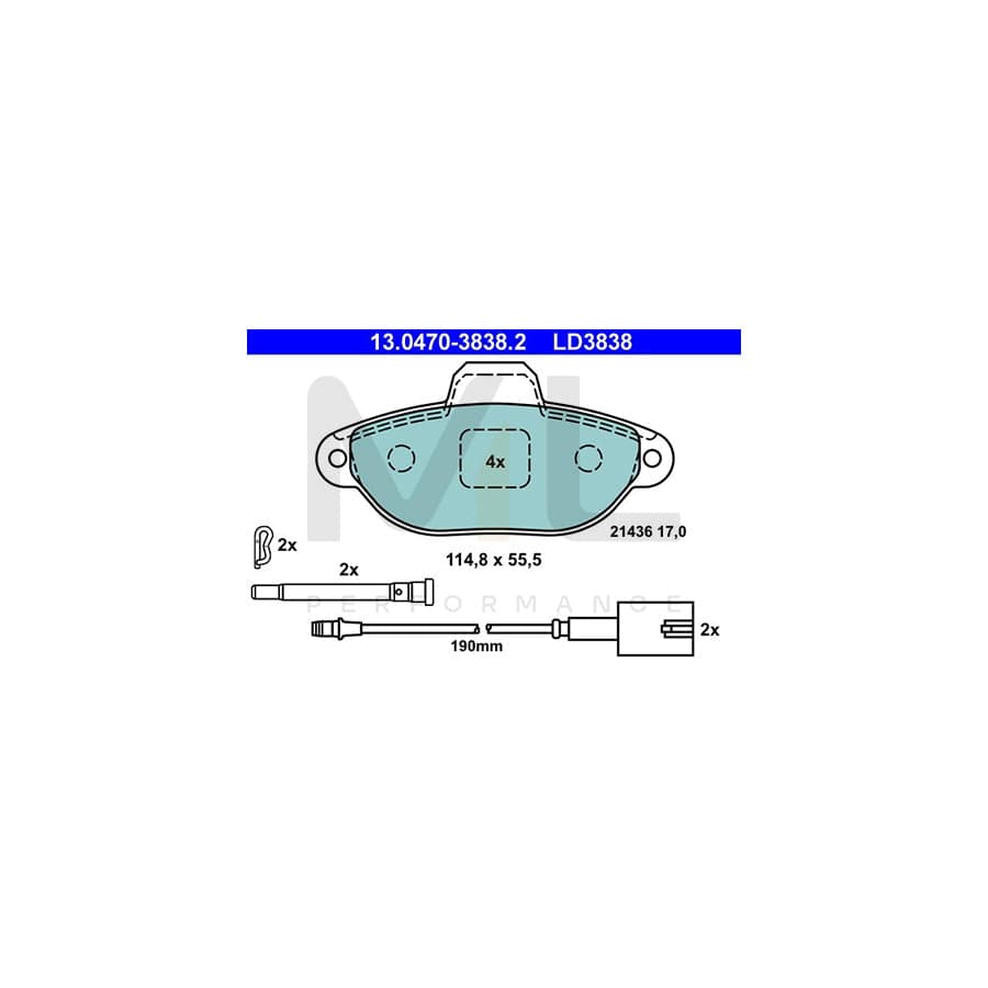 ATE Ceramic 13.0470-3838.2 Brake pad set incl. wear warning contact, with accessories