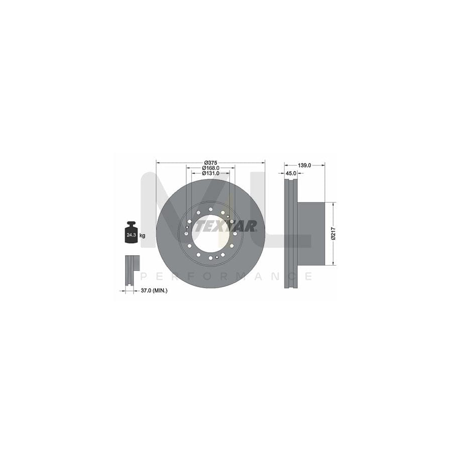 TEXTAR 93105600 Brake Disc Internally Vented, without wheel hub, without wheel studs - 1 piece