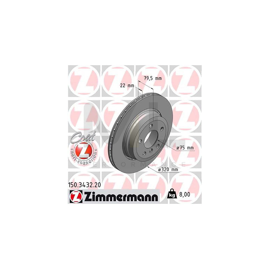ZIMMERMANN COAT Z 150.3432.20 Brake Disc for BMW X3 (E83) Externally Vented, Coated, High-carbon - 1 piece