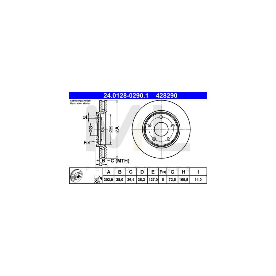 ATE 24.0128-0290.1 Brake Disc for FIAT Freemont (345) Vented, Coated, High-carbon - 1 piece