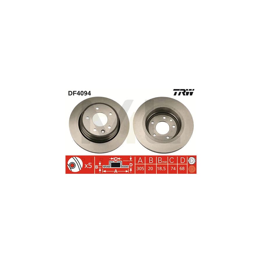 TRW DF4094 Brake Disc Vented, Painted - 1 piece